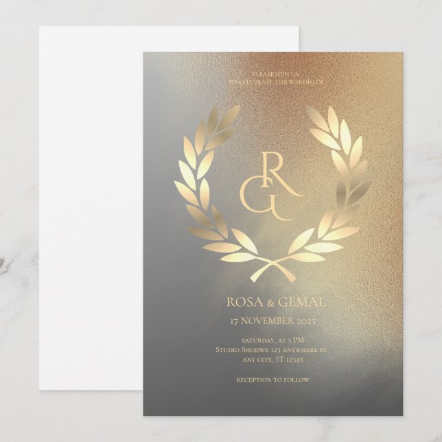 Black Gold Foil Texture Elegant Wedding Invitation (Front/Back)