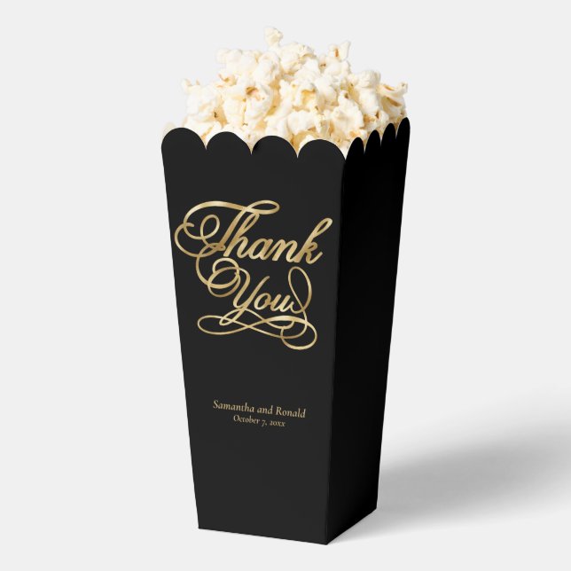 Black & Gold Foil Thank You Calligraphy Wedding Favour Box (Popped)