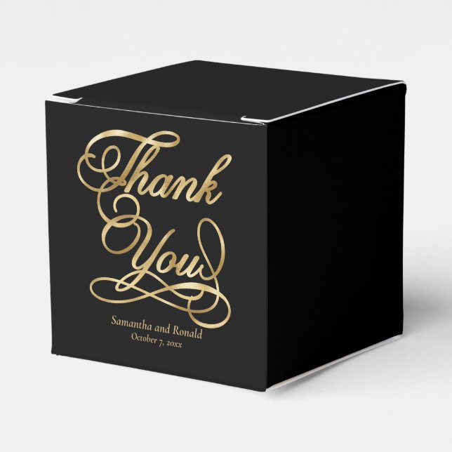 Black & Gold Foil Thank You Calligraphy Wedding Favour Box (Front Side)