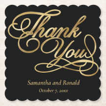 Black & Gold Foil Thank You Calligraphy Wedding