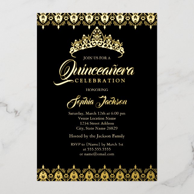 Black Gold foil Tiara Quinceanera (Front)