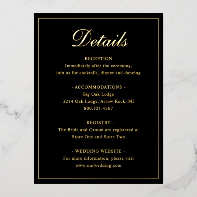 Black Gold Foil Traditional Wedding Enclosure Card (Front)