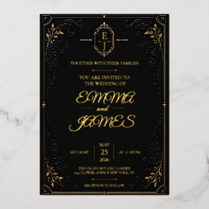 Black Gold Foil Wedding Invitation Luxury Elegant 