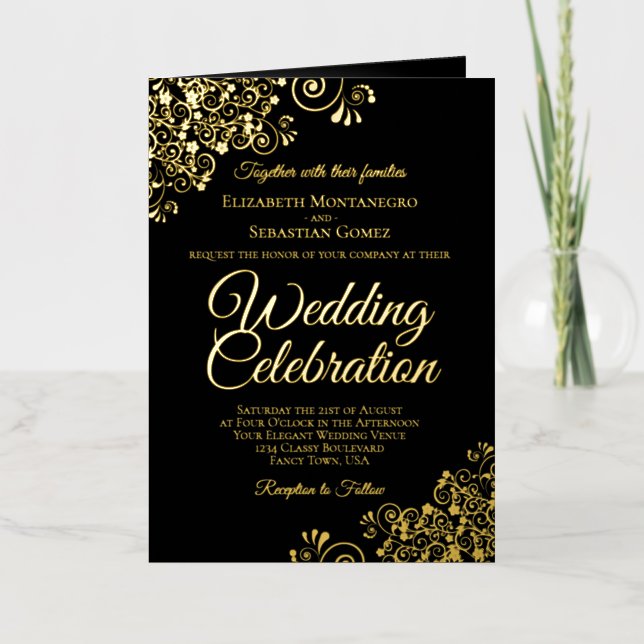 Black & Gold Foil Wedding Invite Program Combo (Front)