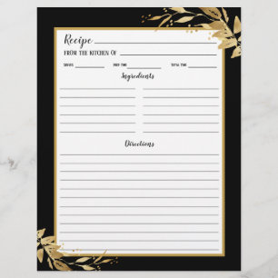Black Gold Foliage Botanical Recipe Binder Page