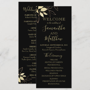 Black & Gold Foliage Botanical Wedding Program Programme