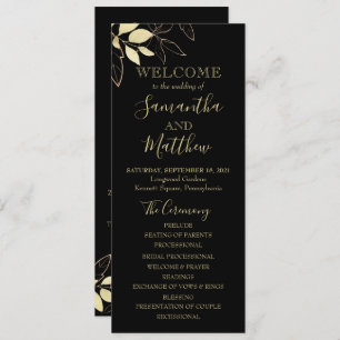 Black & Gold Foliage Botanical Wedding Program Programme