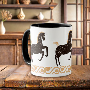 Black Gold Folk Art Spotted Horse Mug
