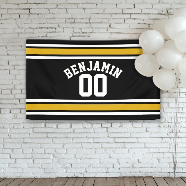 Black Gold Football Jersey Custom Name Number Banner (Custom Birthday Banner)