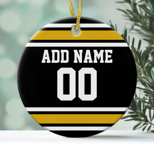 Black Gold Football Jersey Custom Name Number Ceramic Tree Decoration