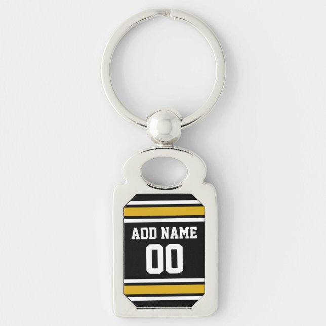 Black Gold Football Jersey Custom Name Number Key Ring (Front)
