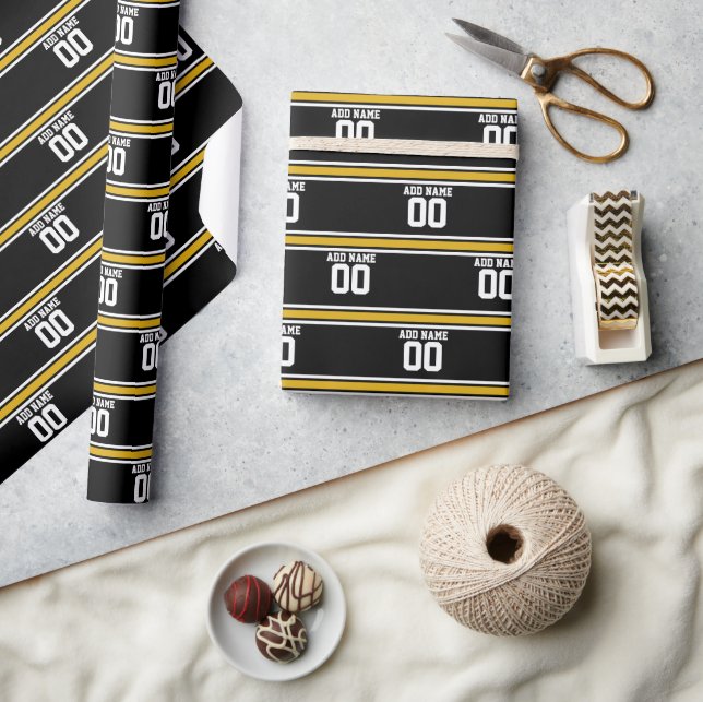 Black Gold Football Jersey Custom Name Number Wrapping Paper (Crafts)
