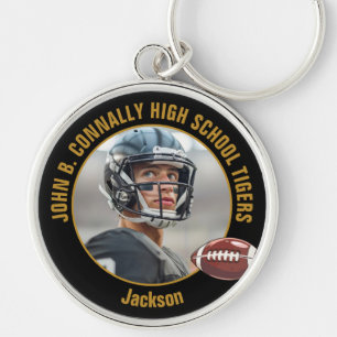 Black Gold Football Player Photo Commemorative Key Ring