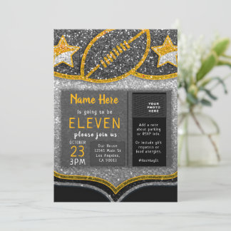Black & Gold Football Team Sports Glitter Birthday Invitation