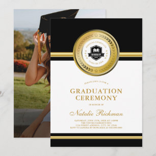 Black & Gold Formal Graduation Ceremony Photo Invitation