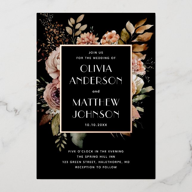 Black & Gold Formal Wedding | Elegant Fall Floral (Front)