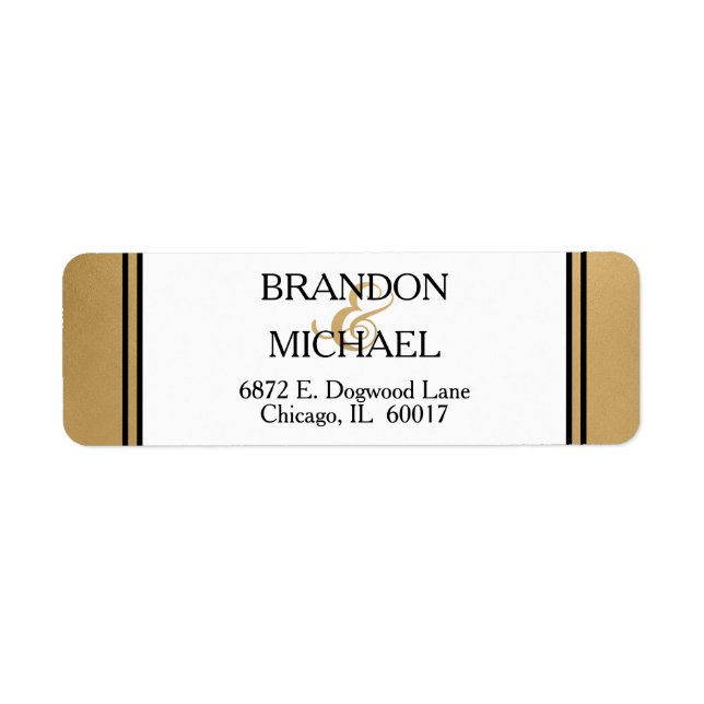 Black Gold Formal Wedding Return Address Label (Front)