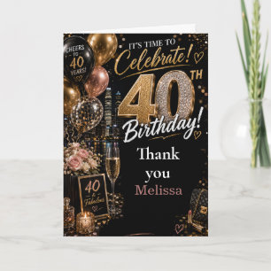 Black Gold Fortieth Birthday Party Thank You Card