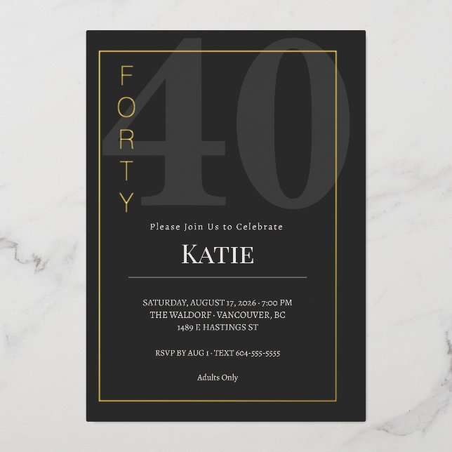 Black & Gold Forty/40th Birthday Celebration (Front)