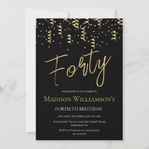 Black & Gold Forty Minimal 40th Birthday Party   Invitation