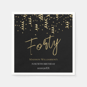 Black & Gold Forty Minimal 40th Birthday Party Napkin