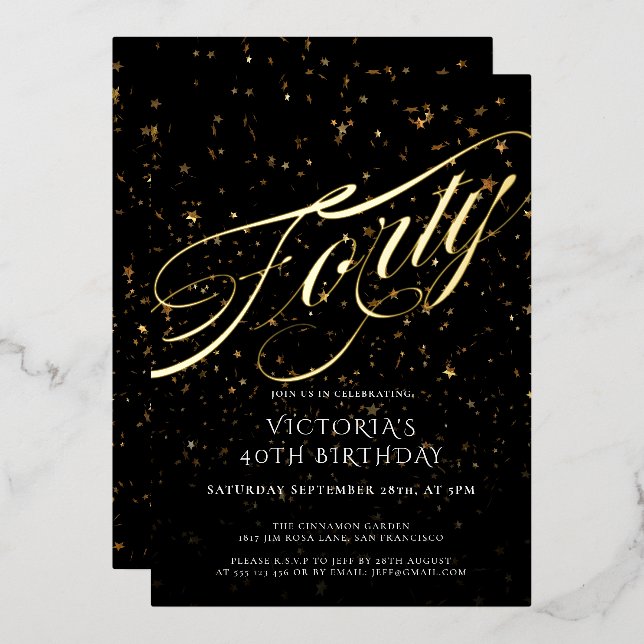 Black Gold Forty Stylish Confetti 40th Birthday  (Front/Back)