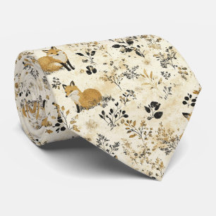 Black Gold Fox Arts Crafts Floral Pattern Tie