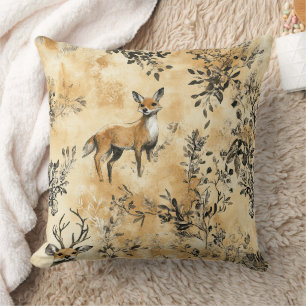 Black Gold Fox Botanical Victorian Pattern Cushion