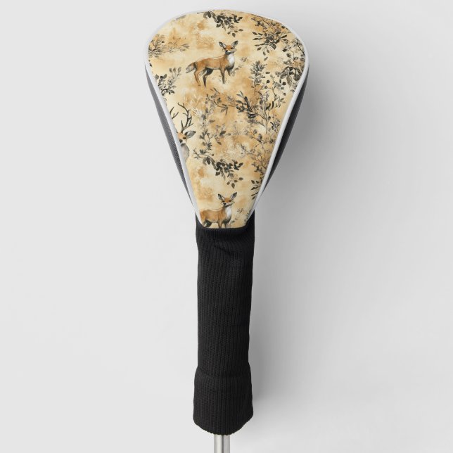 Black Gold Fox Botanical Victorian Pattern Golf Head Cover (Front)