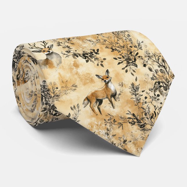 Black Gold Fox Botanical Victorian Pattern Tie (Rolled)