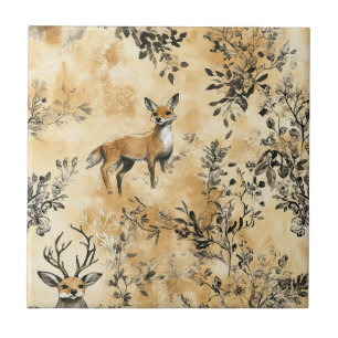 Black Gold Fox Botanical Victorian Pattern Tile