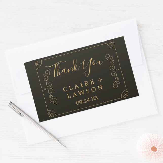 Black Gold Frame Borders  Thank You Classic Rectangular Sticker (Envelope)