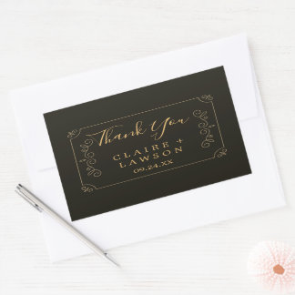 Black Gold Frame Borders  Thank You Classic Rectangular Sticker