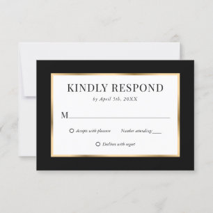 Black Gold Frame Elegant Modern Wedding RSVP Card