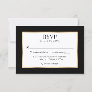 Black Gold Frame Elegant Wedding Meal Choice RSVP Card