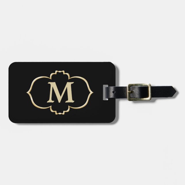 Black Gold Frame Monogram Luggage Tag (Front Horizontal)