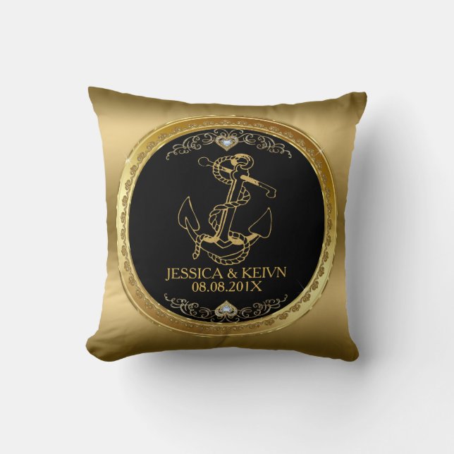 Black & Gold Frame & Nautical Boat Anchor Cushion (Front)