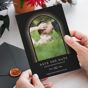 Black Gold Frame Photo Custom Elegant Simple  Save The Date