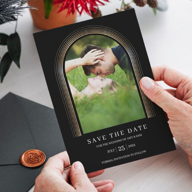 Black Gold Frame Photo Custom Elegant Simple  Save The Date (Creator Uploaded)