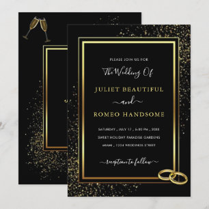 Black Gold Framed Glitter Wedding Invitation