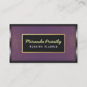 Black Gold Framed & Purple Glitter Wedding Planner Business Card