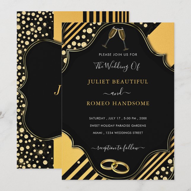 Black Gold Framed Wedding Invitation Template (Front/Back)