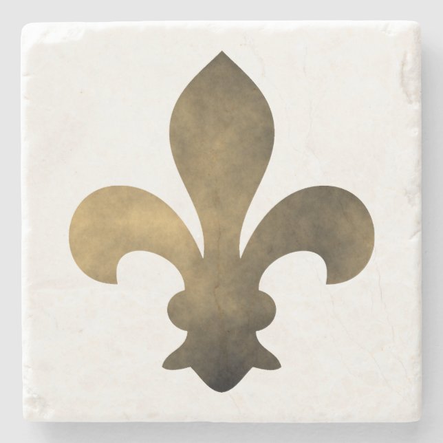 Black Gold French Fleur de Lis Stone Coaster (Front)