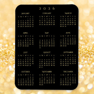 Black Gold Full Year 2026 Calendar Fridge Kitchen Magnet
