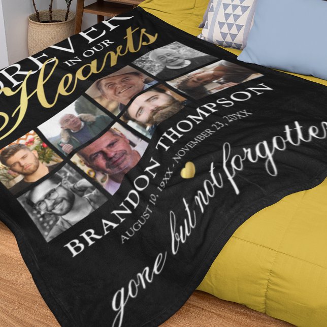 Black Gold Funeral Photo Memorial Fleece Blanket (Creator Uploaded)