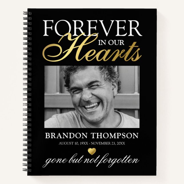 Black Gold Funeral Photo Memorial Guest Book (Front)