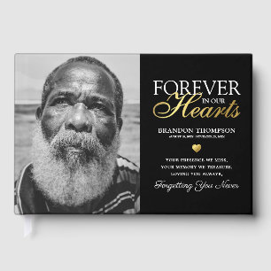 Black Gold Funeral Photo Memorial Guest Book