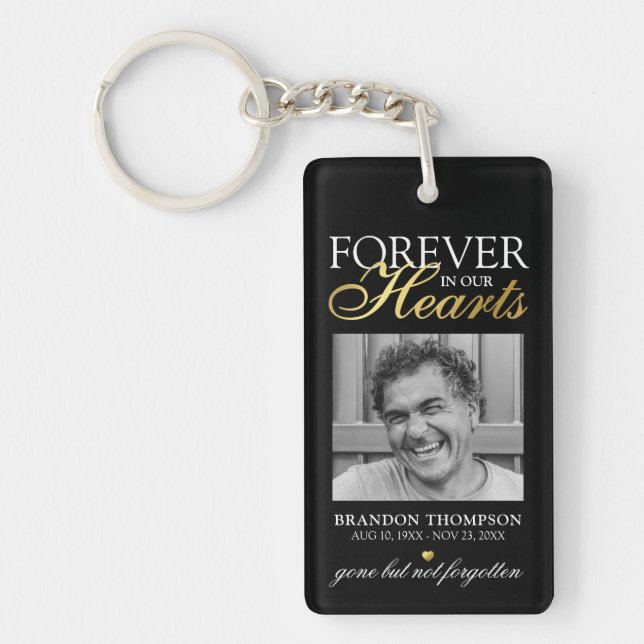 Black Gold Funeral Photo Memorial Keepsake Key Ring (Front)