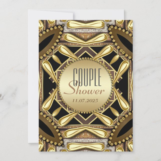 Black Gold Funky Glam Couple Shower Invitation (Front)