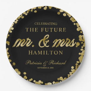 Black Gold Future Mr and Mrs Engagement Party Paper Plate